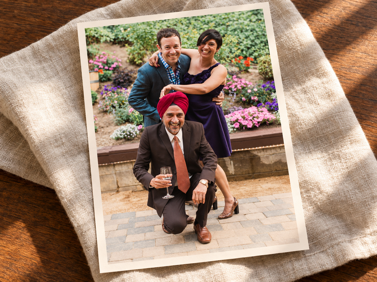 A family photograph on natural linen, celebrating connection across generations