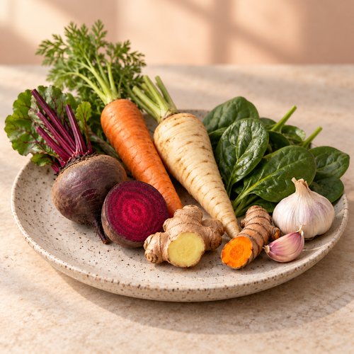 Hey!Hunger whole-food ingredients: vegetables roots